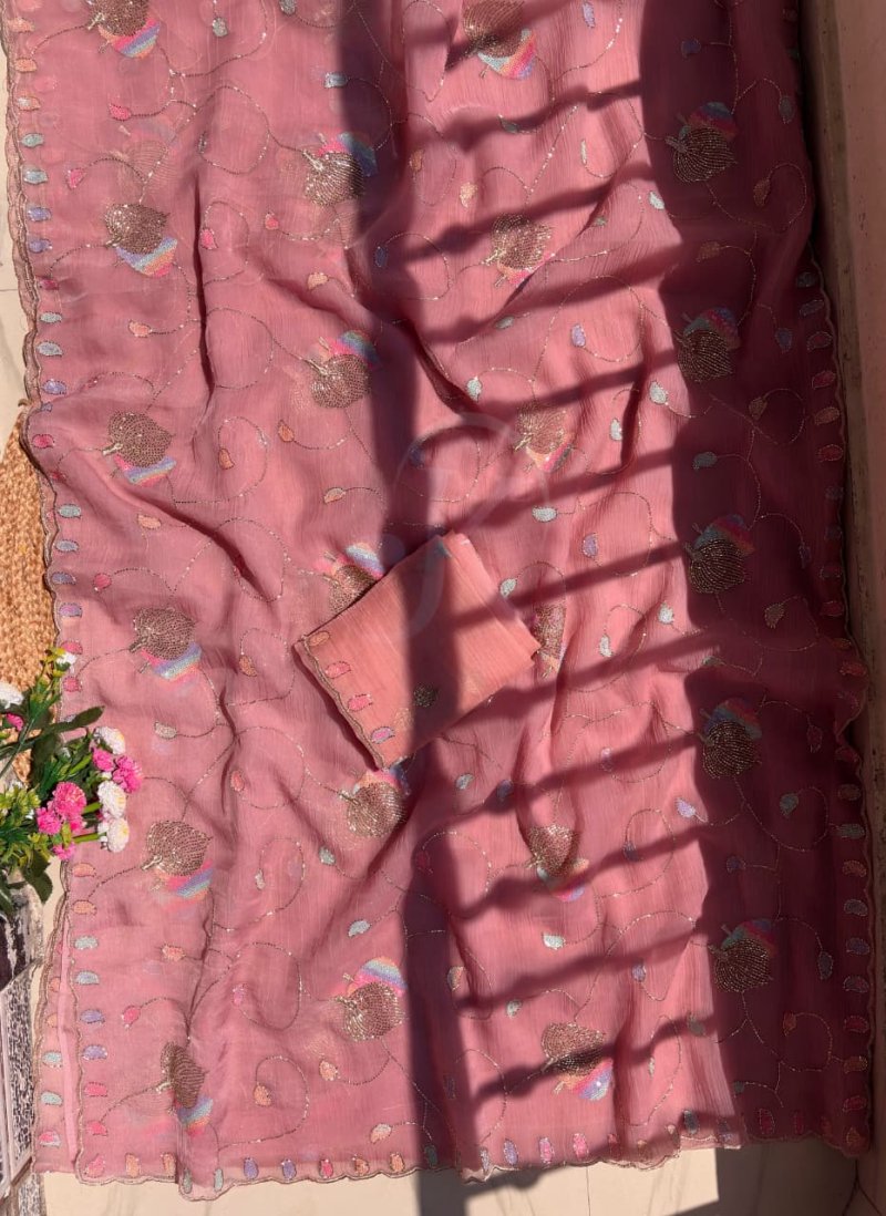 Jk 489 Chiffon With Sequence Work Saree
